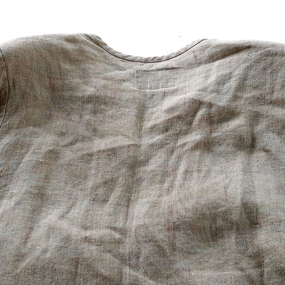 FLAX Womens Linen Shirt Green Tan Lagenlook Small - Picture 11 of 13
